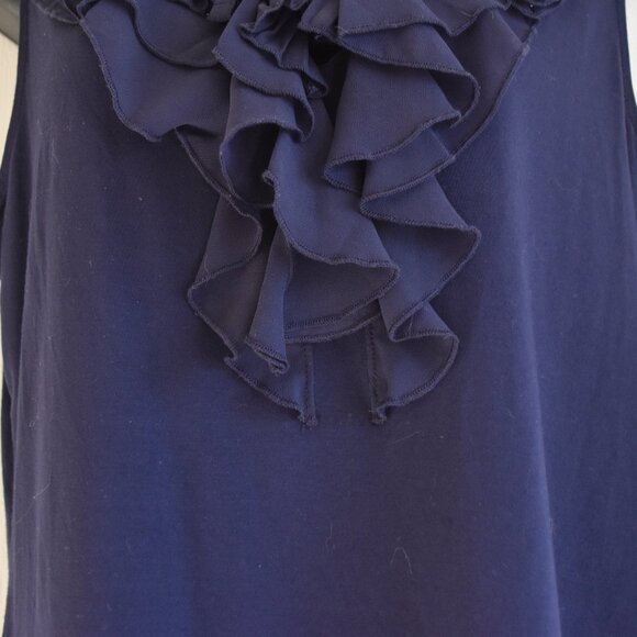 LAUREN RALPH LAUREN WOMEN'S SLEEVELESS NAVY BLUE RAYON RUFFLE BLOUSE LARGE, NWT - Picture 8 of 13